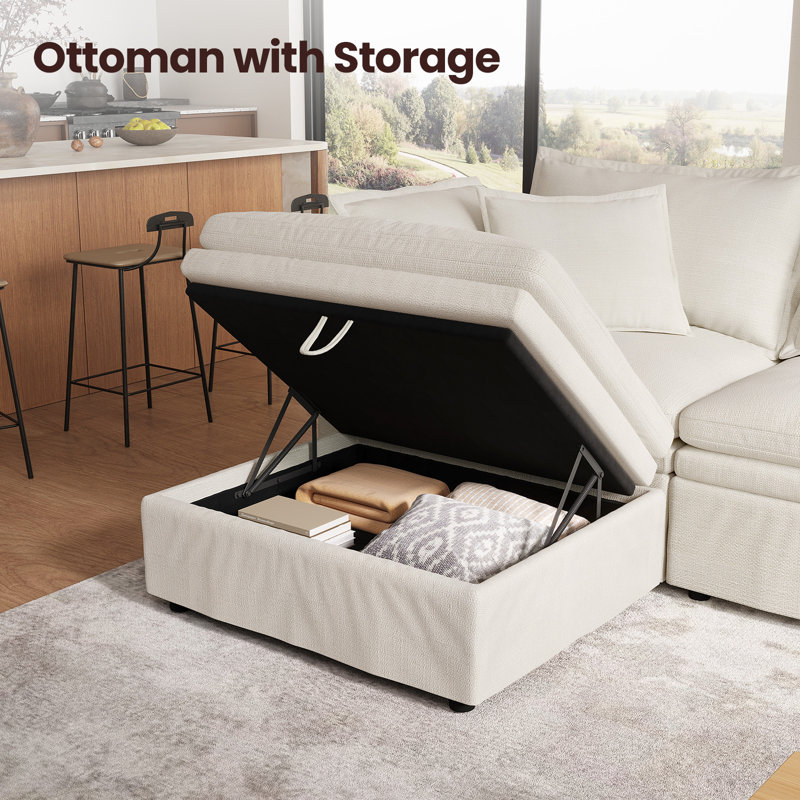 114" Down Cloud Couch, Oversized Modular Comfy Sofa for Living Room, L Shaped Sectional Couches with Detachable Sofa Cover, Storage Ottoman