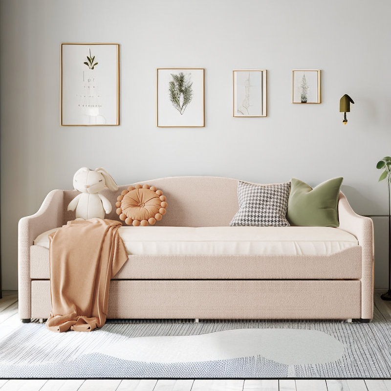 Keevin Teddy Fleece Daybed with Trundle and Smarter LED lights, Beige