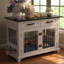 44,48 po, grande table de bout pour chien avec 2 tiroirs de rangement et bols rotatifs, cage décorative pour chien pour chien de taille moyenne, blanc et noir