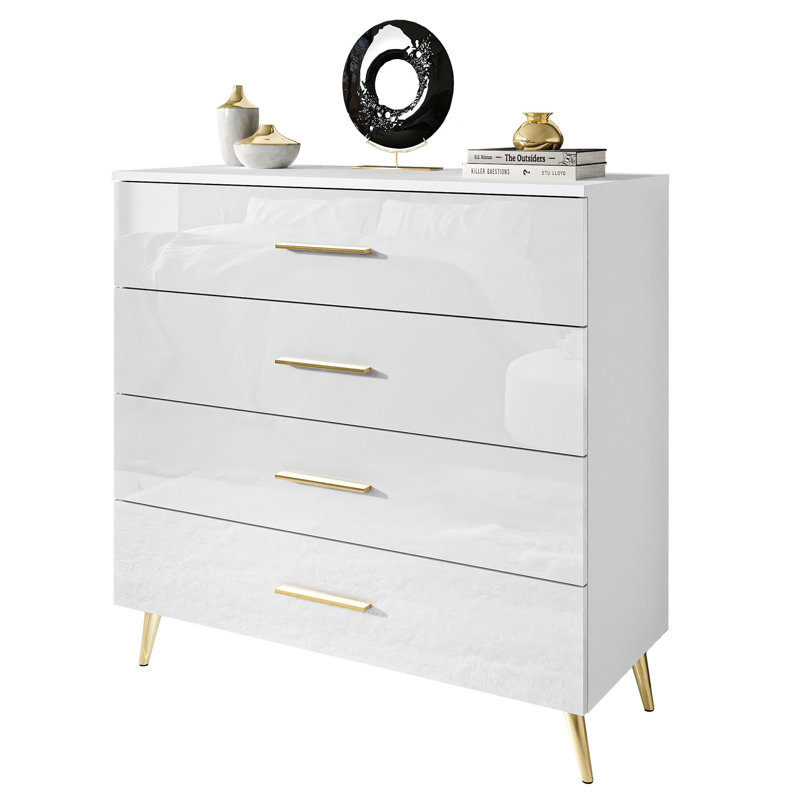 Ammie-Leigh 4 Drawer 95cm W Dresser, White/Gold