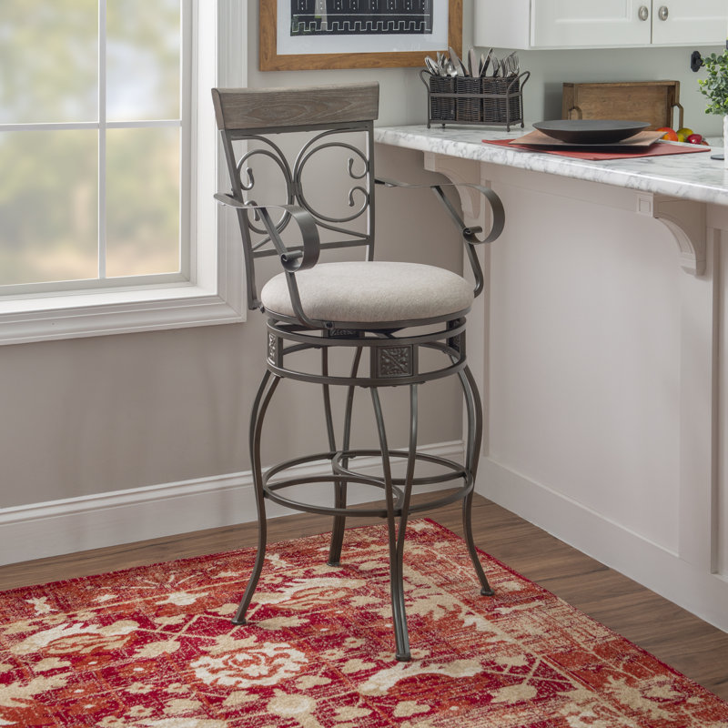 Lowry Swivel Upholstered Counter Stool with Metal Frame, Bar Stool (30.5” Seat Height), Pewter