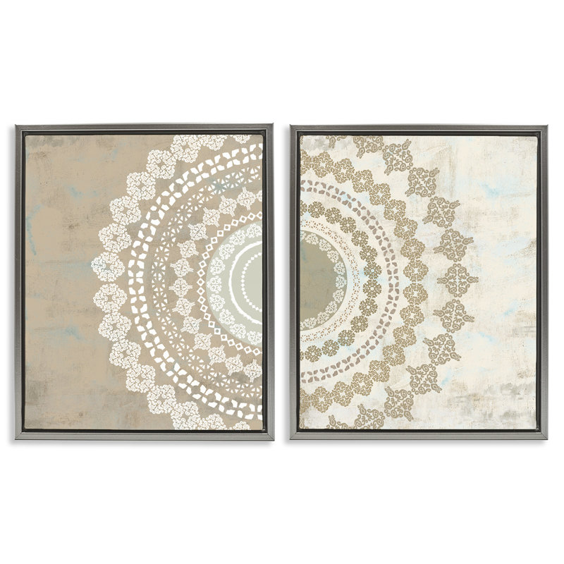 Ensemble de 2 toiles flottantes encadrées noires à motif de bohème rustique par Flora Kouta, H 31 po x l 25 po