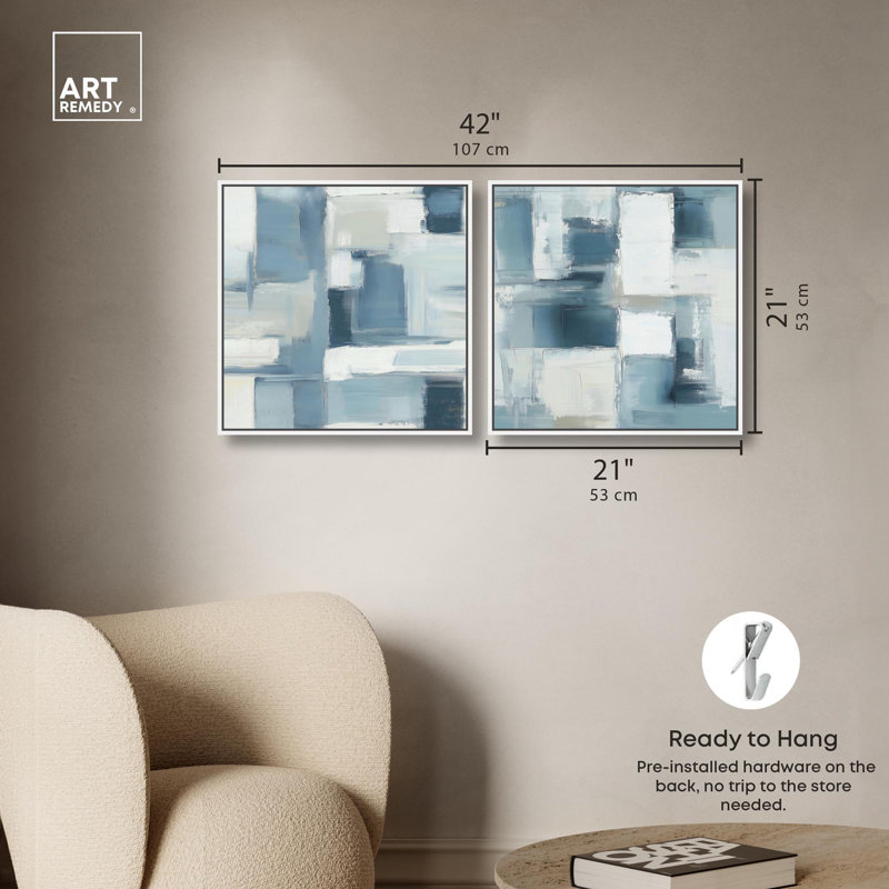Ensemble de 2 reproductions d'art moderne sur toile , H 21 po x l 21 po, Impression dans un cadre flottant sans passe-parto