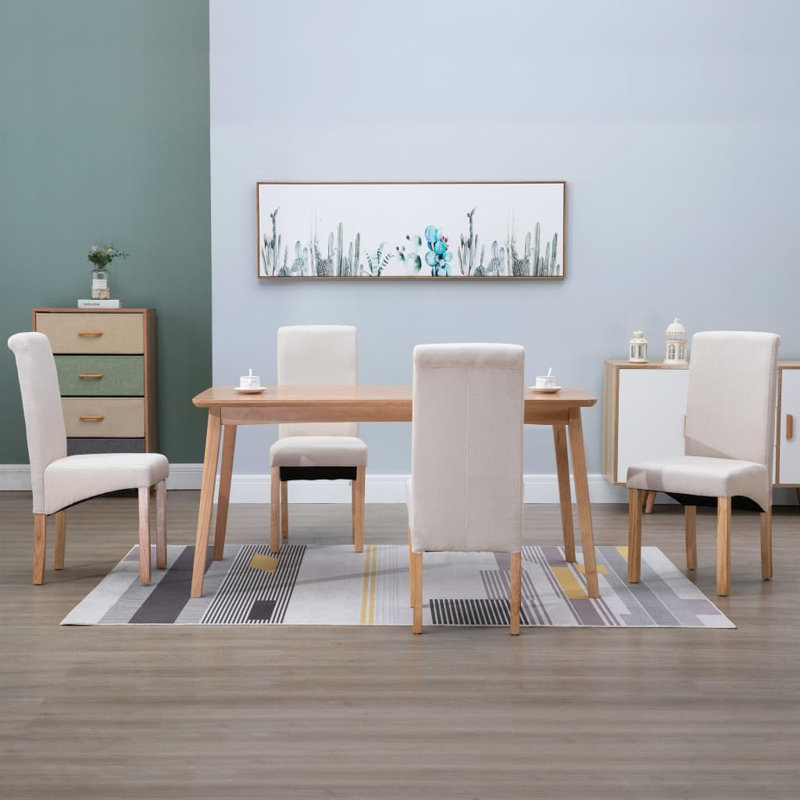Chaise d'appoint rembourrée avec structure en bois, Crème, 4