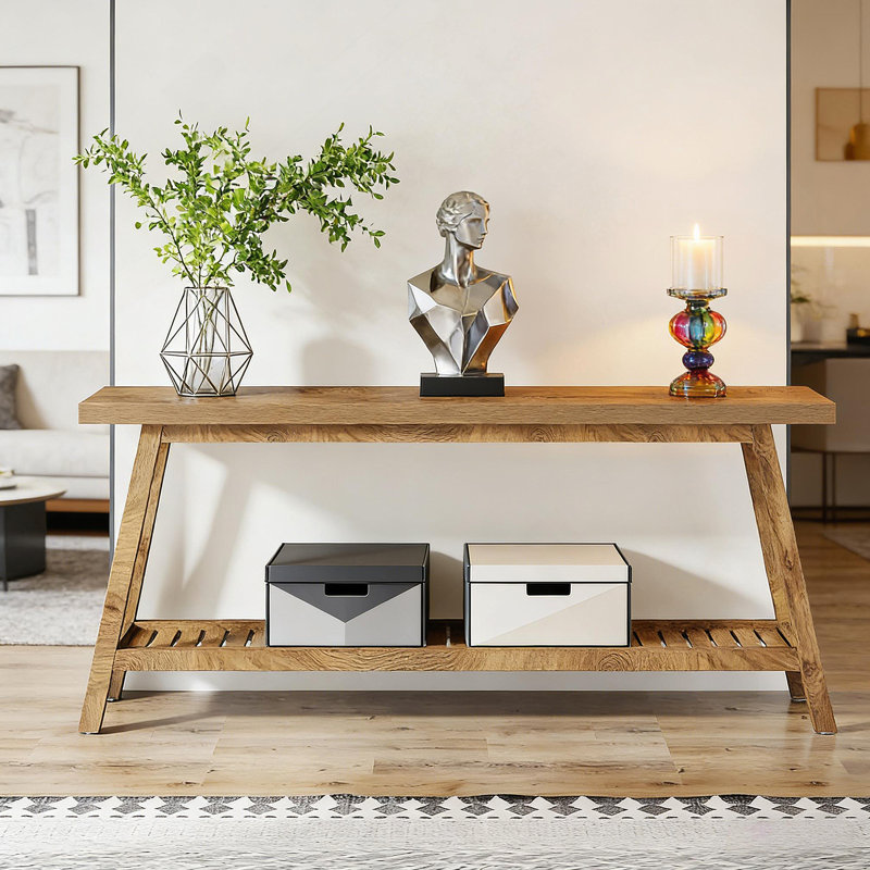 Table d'entrée extra-longue à 2 niveaux pour la décoration et le rangement de la maison