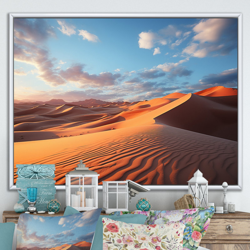 USA Desert Sands In Blue Sky, reproduction d'art sur toile, H 24 po x l 32 po x P 1 po, Cadre flottant blanc