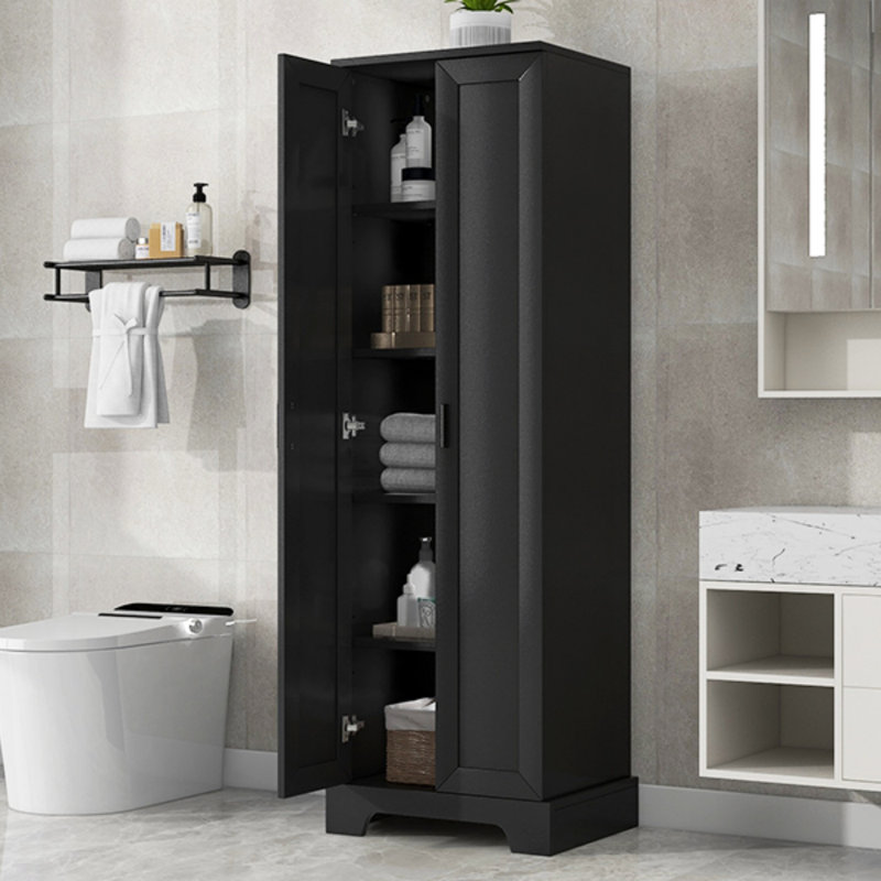 Armoire de rangement avec deux portes pour salle de bain, bureau, tablette réglable, panneau de fibres à densité moyenne