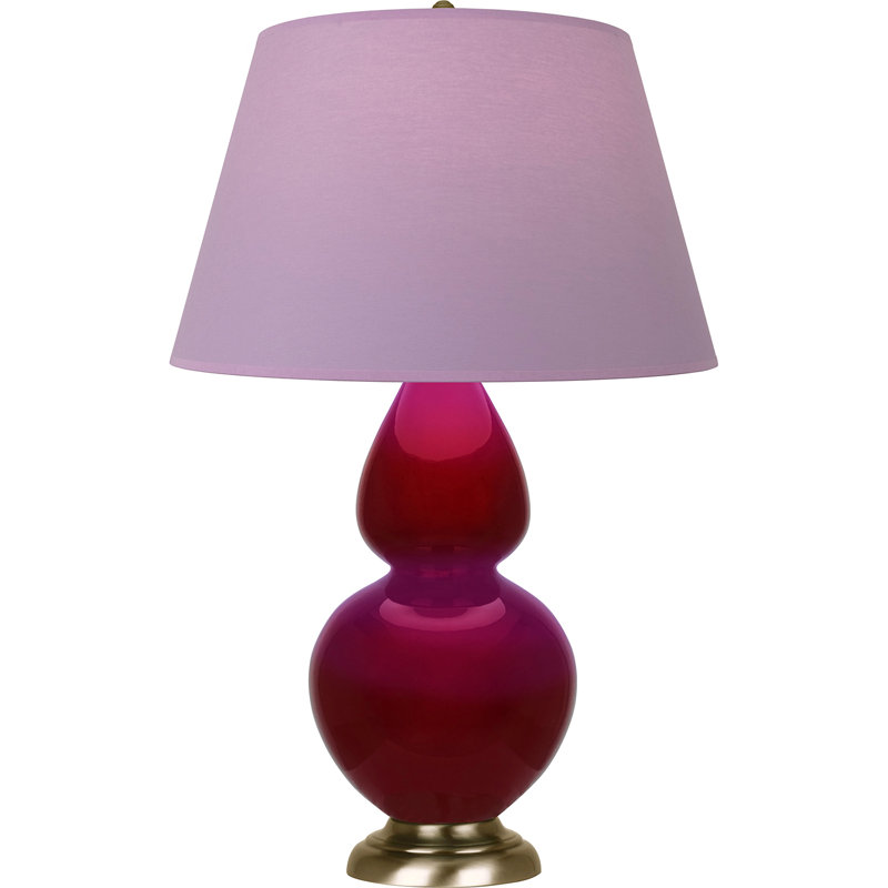 Lampe de table double gourde en céramique, Sangria glacé / laiton, Lavande / prune, Laiton