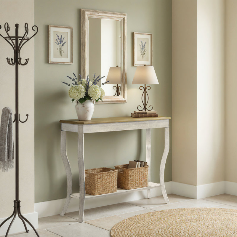 Locke 35.4 Solid Wood Console Table with Shelf, Antique Oak/Antique White