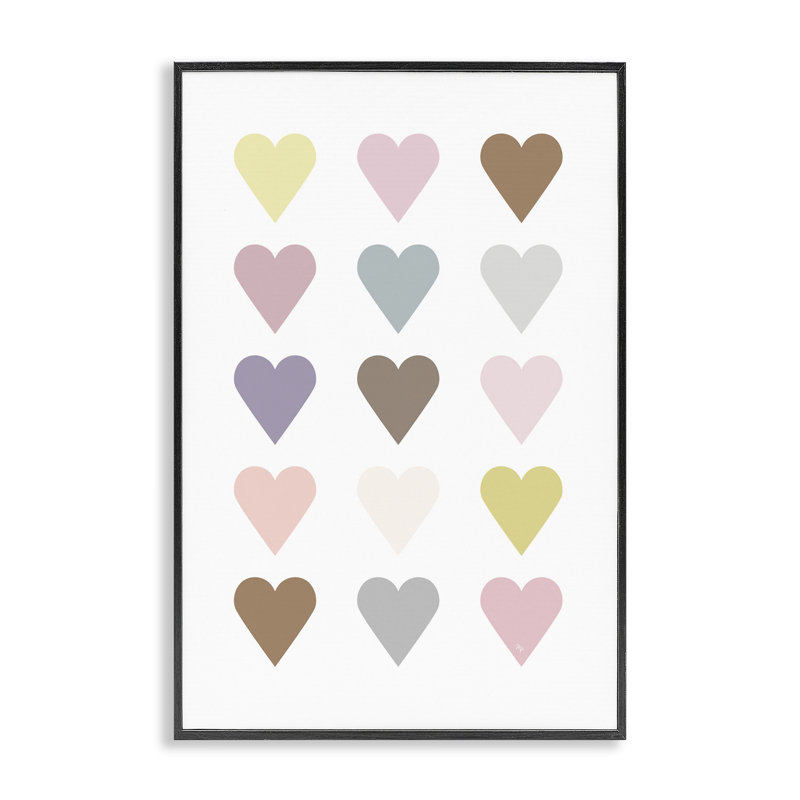 «Soft Pastel Hearts», estampe numérique encadrée par Martina Pavlova, H 18 po x l 12 po, Giclée encadrée noir minuit