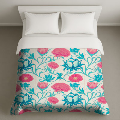 Housses de couette à motif floral rose et bleu
