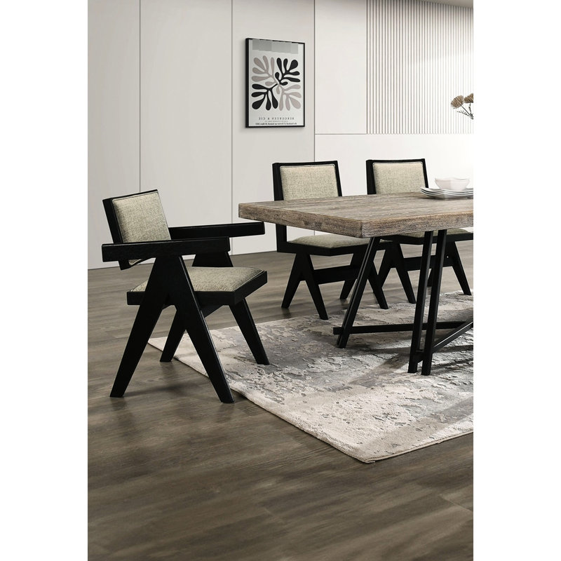 Chaises de salle à manger avec accoudoirs en tissu noir et gris, 2 pièces, 2 pièces chic avec revêtement, Noir
