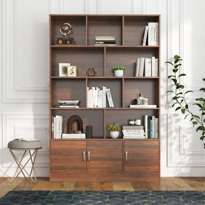 Bibliothèque de 70,87 po de hauteur avec 10 cubes et 3 portes, bibliothèque à 4 niveaux, bibliothèque ouverte avec armoire, rangement à cubes moderne pour le salon et le bureau