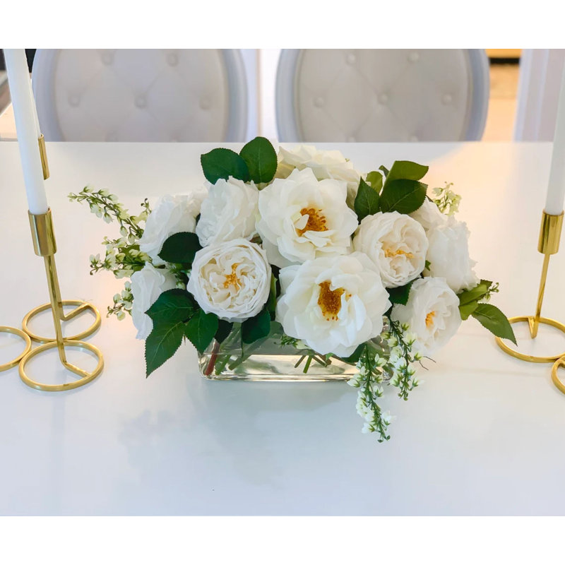 Large Austin Roses Real Touch Faux Flower Arrangement