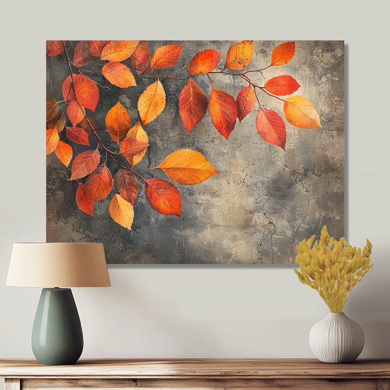 Ikem Orange Autumn Leaves IV - feuilles, art mural, H 30 po x l 40 po, Toile tendue, Ne s’applique pas