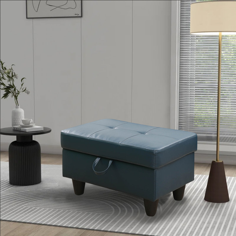 Faux Leather Upholstered Storage Bench, Peacock Blue