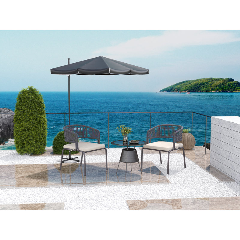 Chaises de patio en corde tissée à la main avec coussins, Structure brun foncé / coussin beige