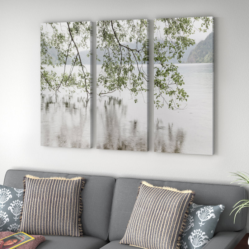 Arto " Lake Crescent Rainy Day " 3 - Pieces, 32" H x 48" W x 1.5" D