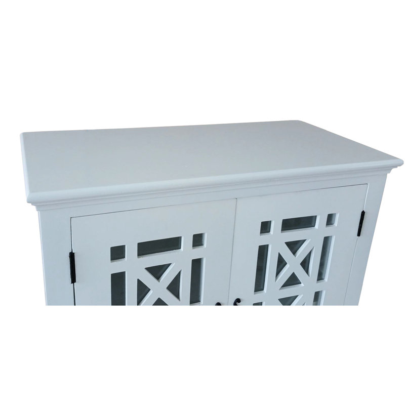 Mid - Century Modern White Chest With Solid Wood And Glass Door, Interior Shelf For Storage Painted Accent In Living Areas