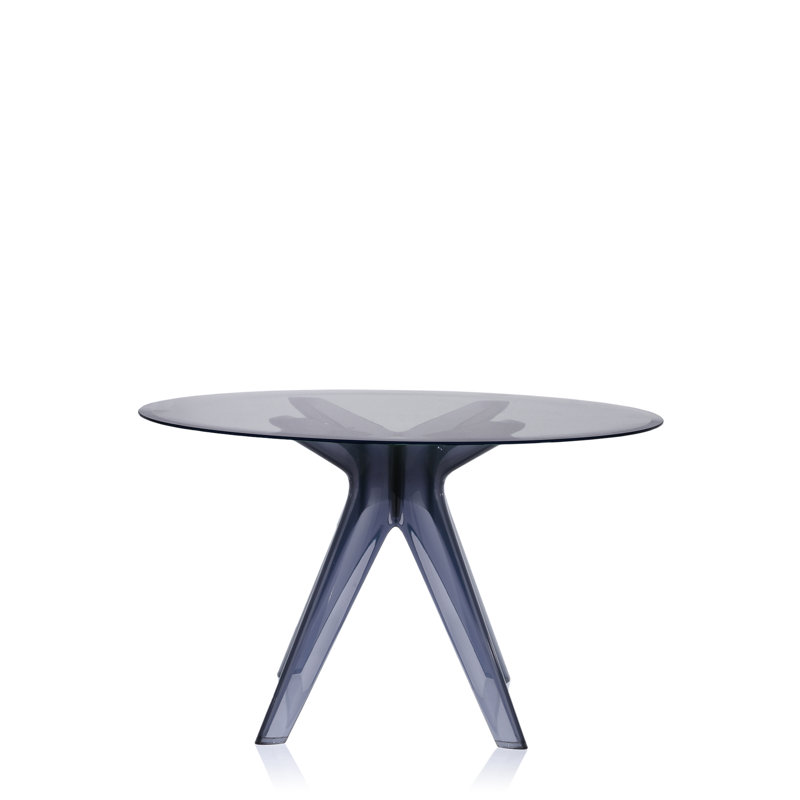 Sir Gio Round Glass Dining Table, Smoke Gray, Transparent
