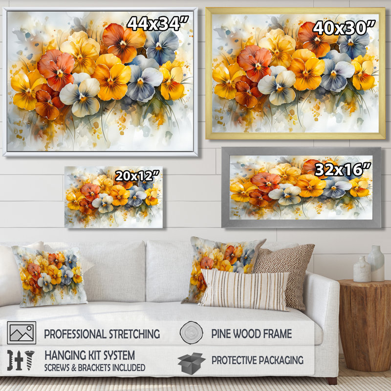 Hutchings - Floral Wall Art, Reproduction encadrée d'une seule photo, Argent argent, H 12 po x l 20 po
