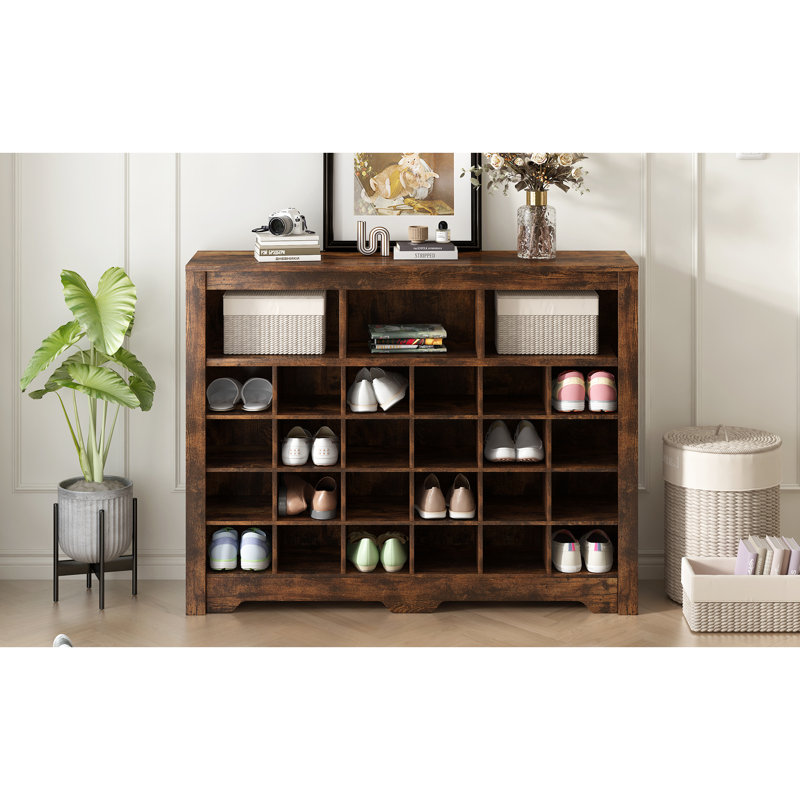 Armoire pour 24 chaussures avec base courbée, brun rustique, moderne pour le salon, la chambre à coucher, le couloir et la chambre à coucher brun