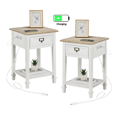 Megale 15.9'' W Nightstand & End Table (Set of 2) with Charging Station