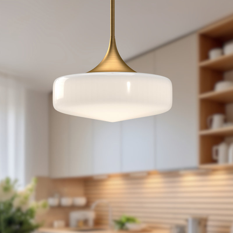 Nathania 1-Light Schoolhouse Glass Pendant, Aged Gold