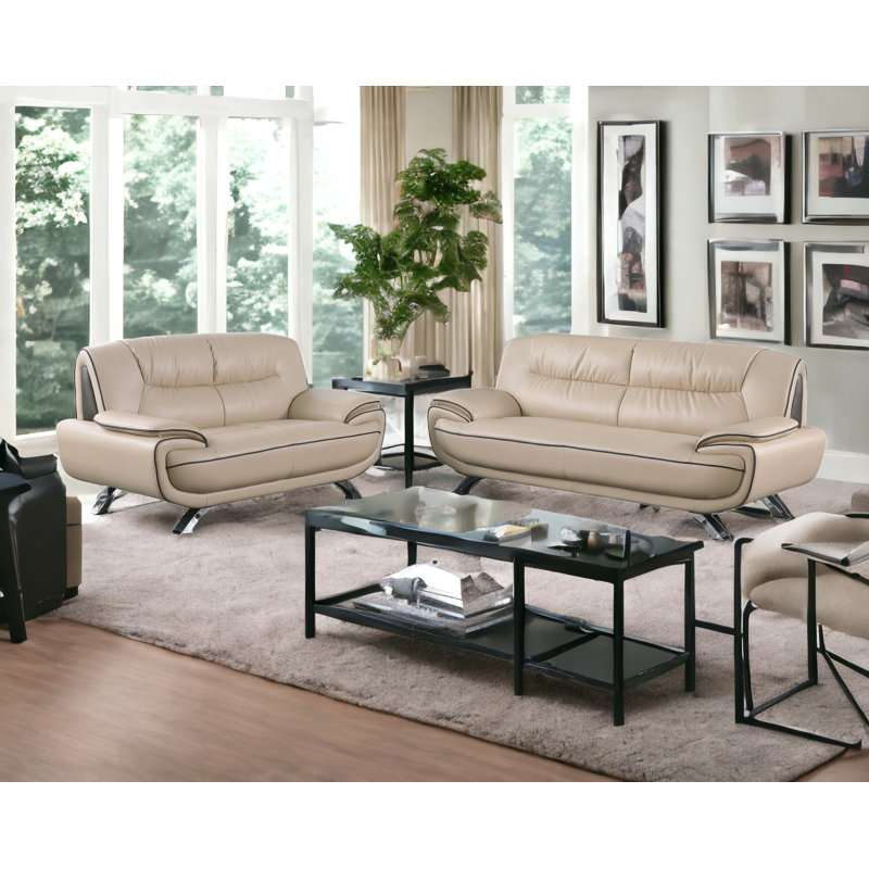 Ensemble de sièges pour deux personnes en cuir véritable deux pièces Pictor, Beige