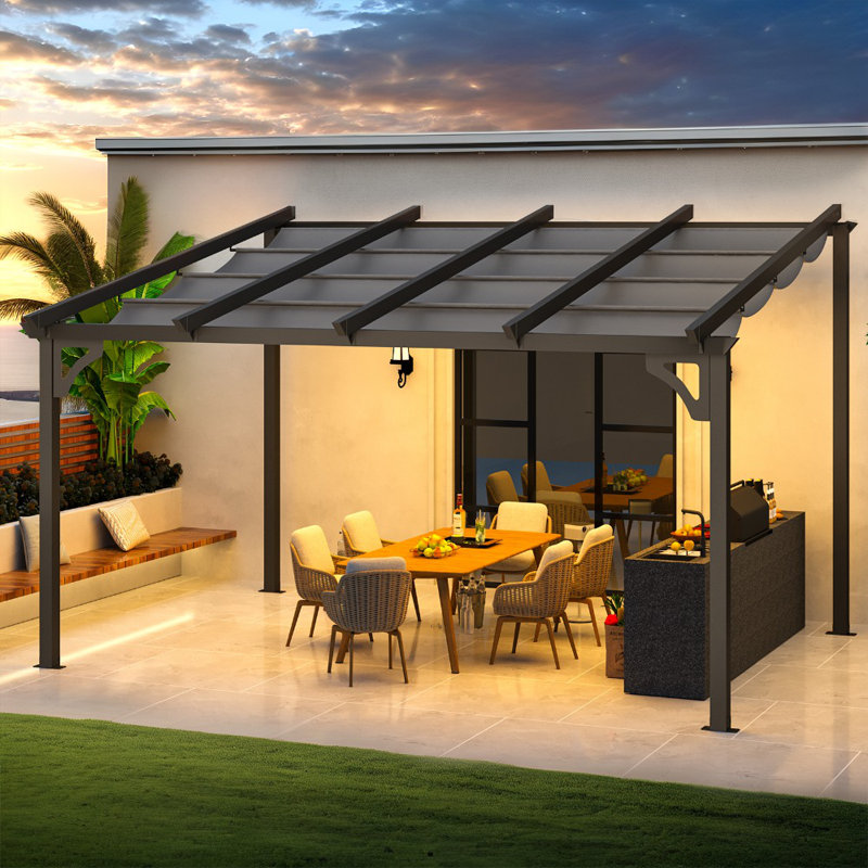Pergola rétractable avec toit réglable, 99" H x 164.16" W x 110.4" D