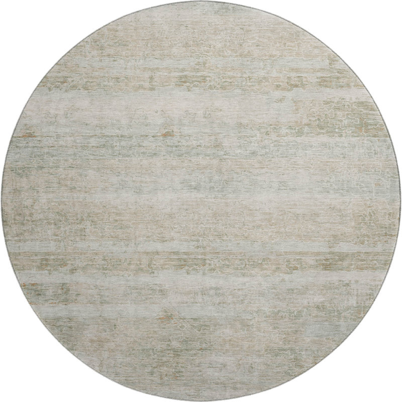 Premium Machine Washable Mayfield AMF2154 Striped Rug, Round 8', Putty