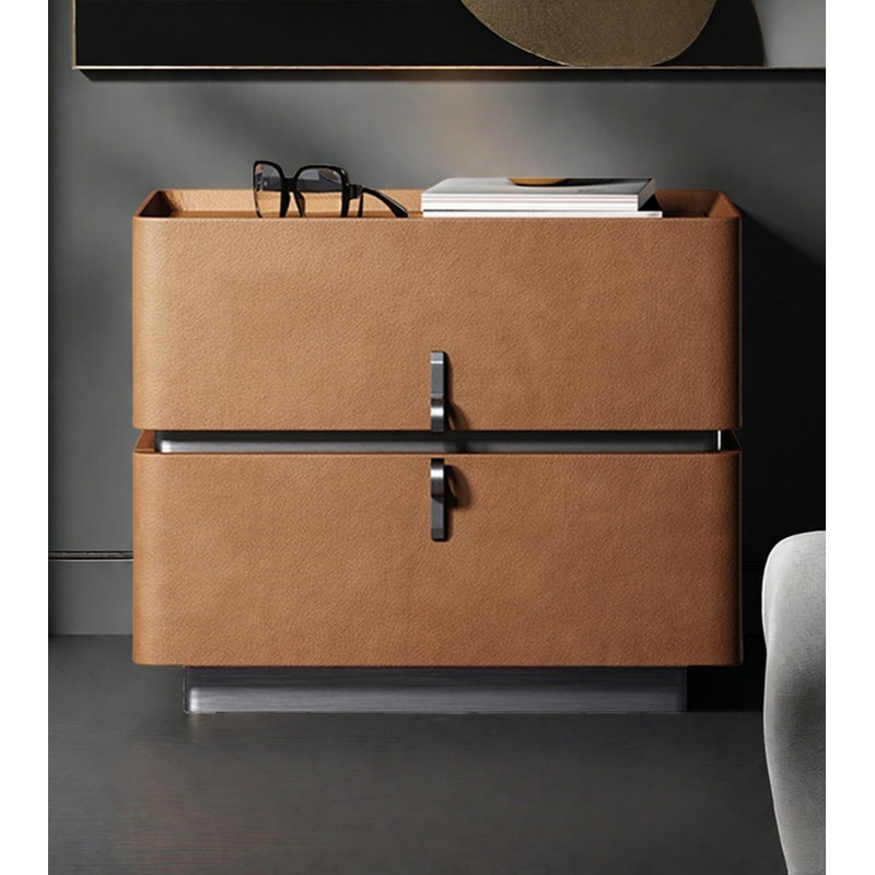 Table de chevet rembourrée en cuir de style italien avec rangement pour tiroirs pour chambre à coucher