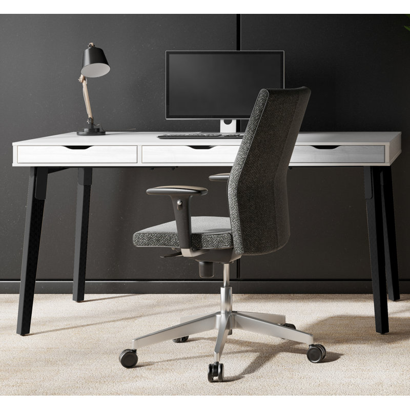 Kassandra Solid Wood Base Writing Desk, 85cm H x 120cm W x 80cm D, Black, White