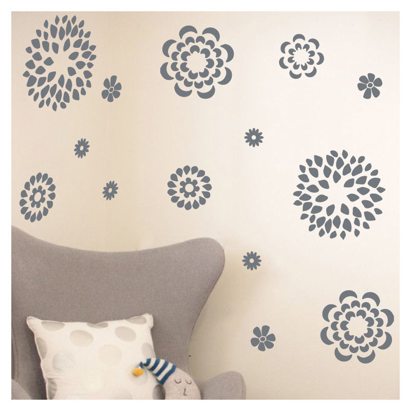 Adhésif décoratif motif floral, H 38 po x l 48 po x P 0,01 po, Gris orage