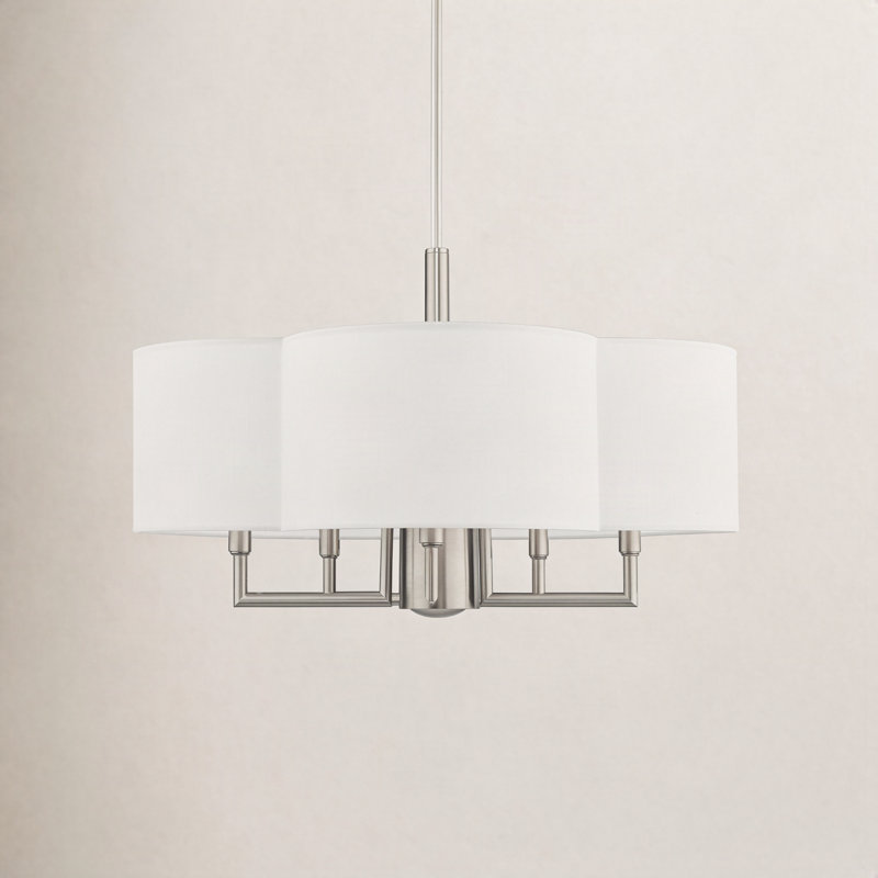 Lustre tambour 6 lumières à abat-jour Vino, 14.75"H x 24"W x 24"D, Blanc cassé