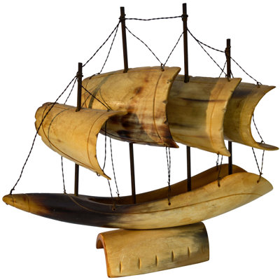 Mid-century Handcrafted Horn Ship
