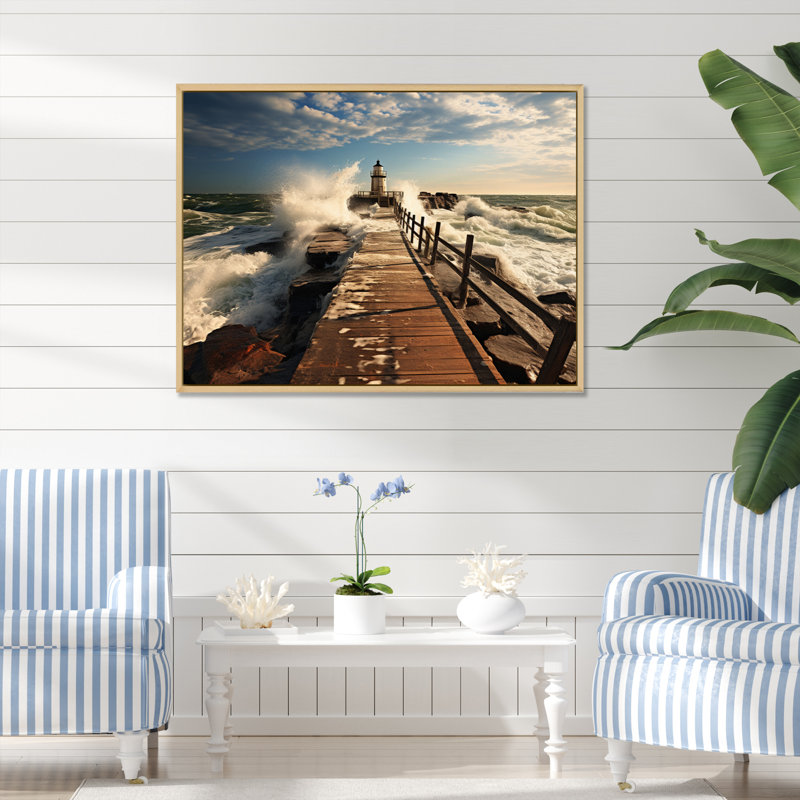 Piers Edge I - Coastal Pier Canvas Wall Art, H 16 po x l 32 po, Cadre naturel flottant