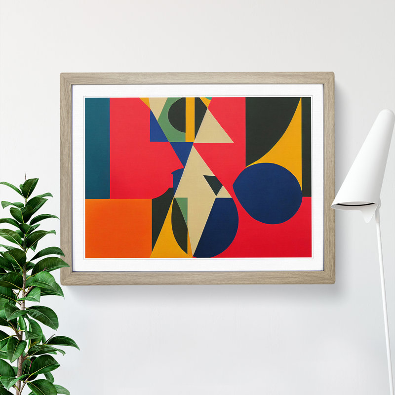 A Bright Modern Abstract Art - Single Picture Frame Painting, 46cm H x 64cm W x 2cm D, Oak