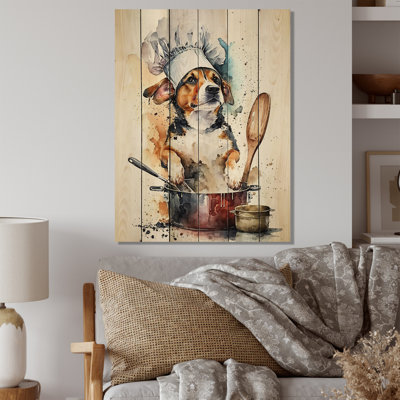 «Kitchen Dog In The Kitchen I», impression sur bois sans cadre