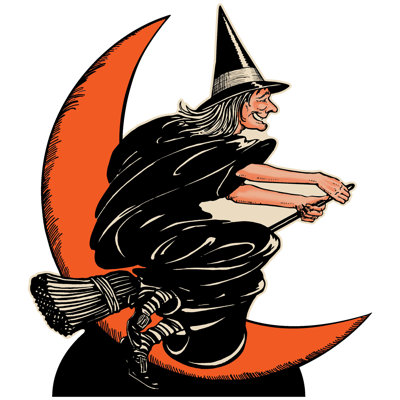 Halloween rétro sorcière et lune debout