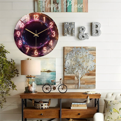 Glowing Clock Face Cosmic Stars Art - 12'' Modern Glass Wall Clock
