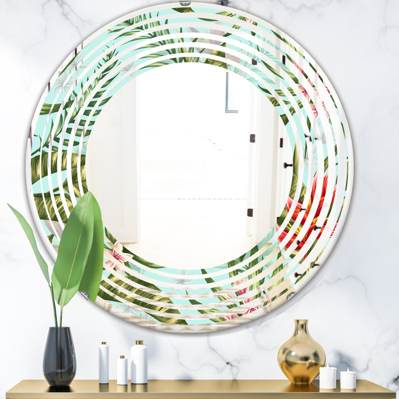 Miroir mural Wave, H 23,6 po x l 23,6 po, Vague de feuillage tropical II