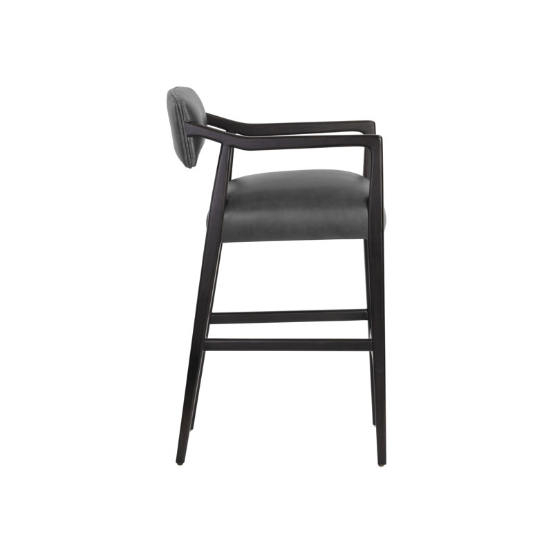 Upholstered Bar Stool, Charcoal Leather, Counter Stool (26.50" Seat Height)