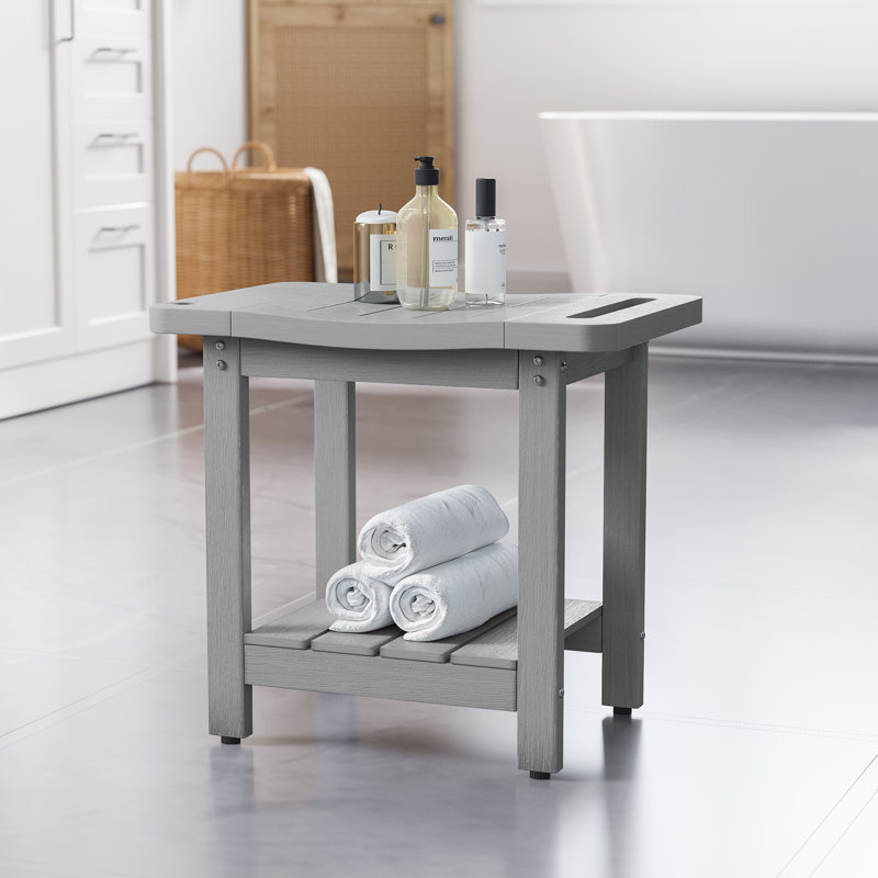 2-Tier Bathroom Shower Bench with  Shower Head Holder and Storage Space Curved Seat for Shaving Legs Foot Stool, Bath, Spa, Indoor or Outdoor Use