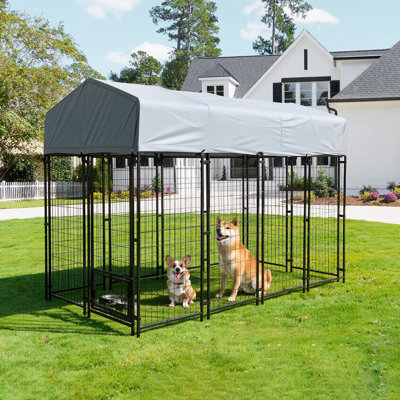 Outdoor Large Dog Kennel, Heavy Duty Dog Cage with Waterproof Canopy, Outside Dog Fence Enclosure with Secure Lock for Yard, Garden