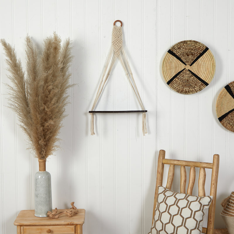 Macramé avec tablette murale en bois