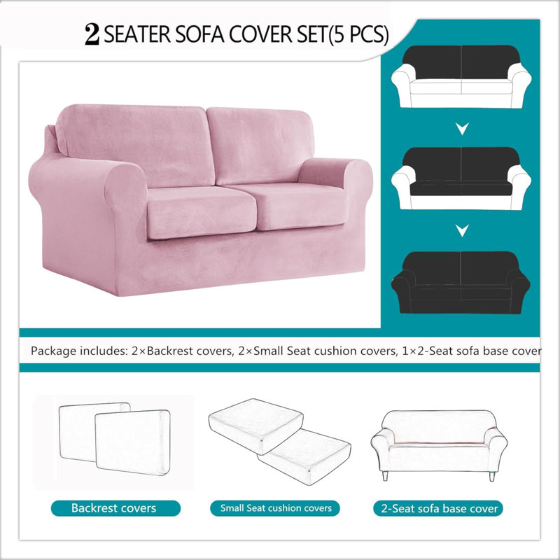 Sofa Cover With Separate Seat Cushions And Backrests Stretch Velvet Sofa Slipcover Couch Covers Furniture Protector Split Combined (2 Seat Set 5 PCS)