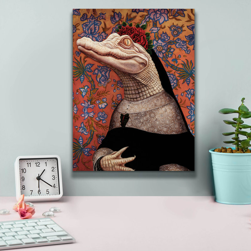 Toile épique Graffiti «Rose Crown Gator» par Jane R. Talton, 12 po x 16 po