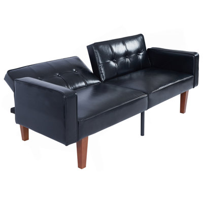 Canapé-lit futon à dossier divisé de 68,11 pouces à 3 positions, divan-lit convertible pliable en similicuir brillant pour les petits espaces de bureau de salon