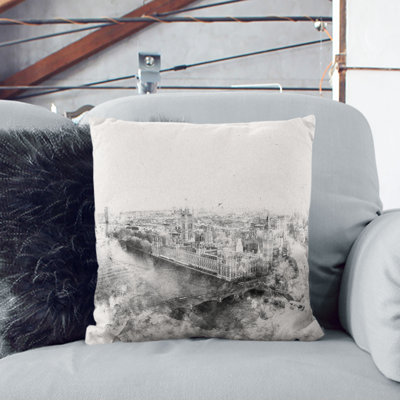 London City Skyline Watercolour Cushion with Filling